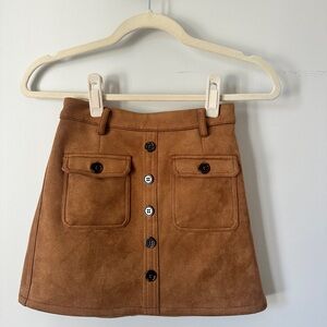 Girls' Brown Suede-Effect Button-Front A-Line Skirt